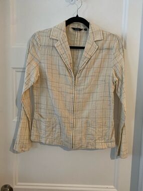Dized , 100% cotton women's Cream Plaid Lightweight zipped cardigan
